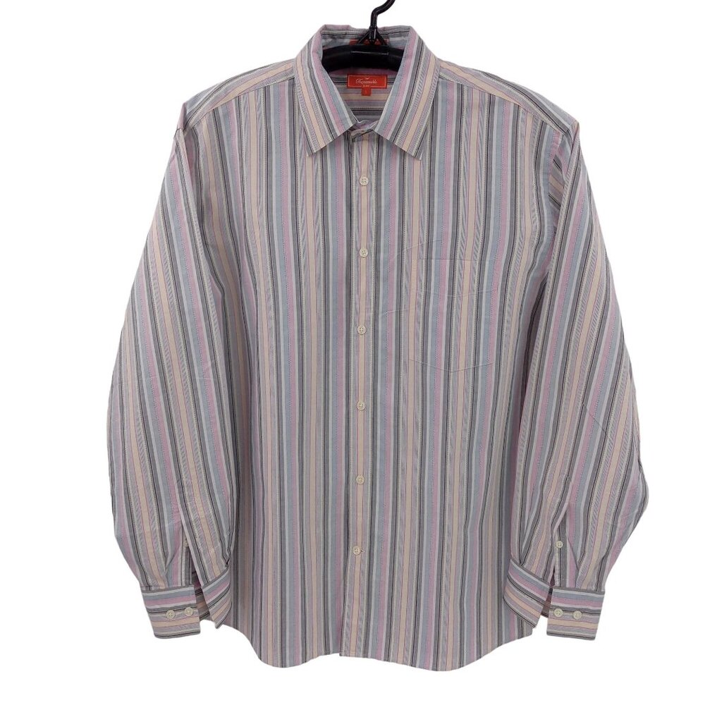 Faconnable Mens Striped Shirt Size L Large Pastel Button Front Pocket Preppy - Picture 1 of 13